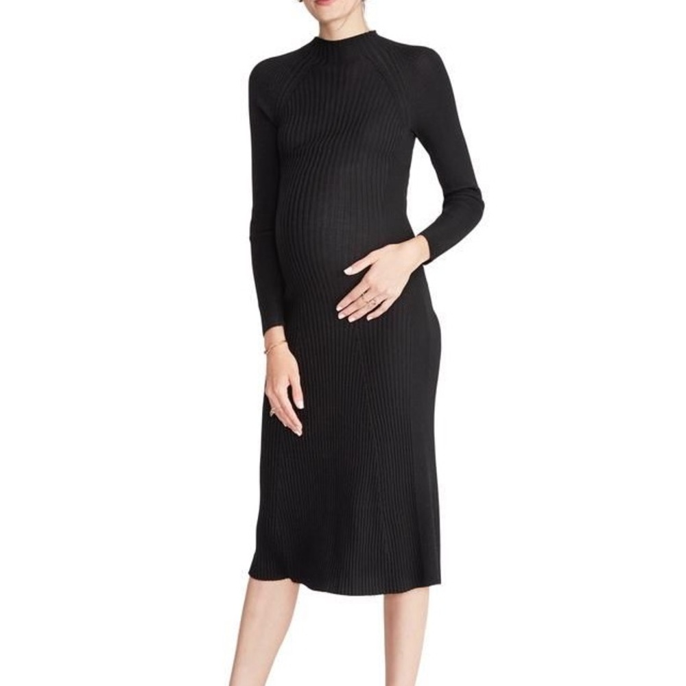 HATCH Maternity Women’s THE RENEE DRESS Black Merino Wool Ribbed Knit $298 NEW
